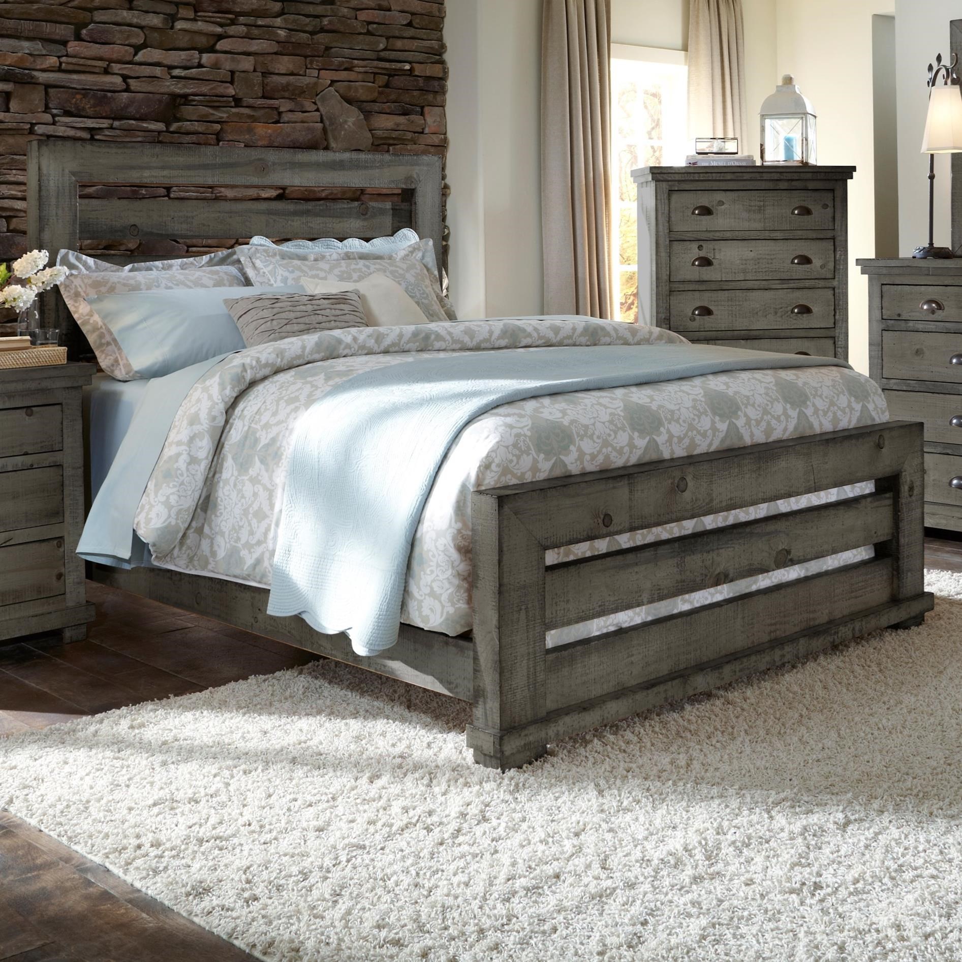 Progressive Furniture Willow Queen Slat Bed with Distressed Pine Frame